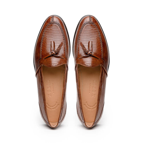 14-580-CGN FRANCO Teju Lizard Tassel Loafer, Cognac Zelli Italia