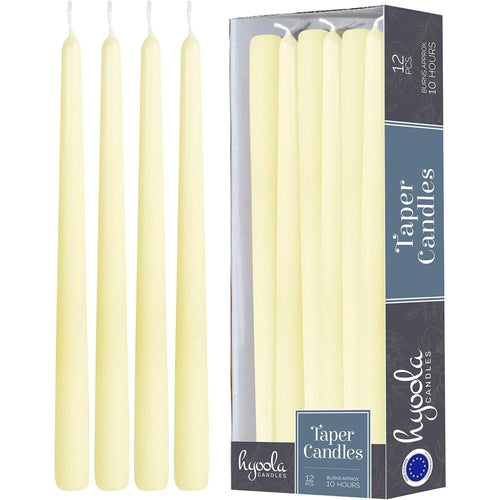 Hyoola 12" Ivory Dripless European Made Taper Candles, Unscented Paraffin Wax with Cotton Wicks, 12-Pack EasyOptionXY LLC
