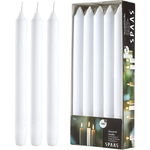 Rambue 9.5" White Candlesticks, Set of 10 White Taper Candles for Home Decoration, Holidays and Weddings, 8 Hour Burn Time EasyOptionXY LLC