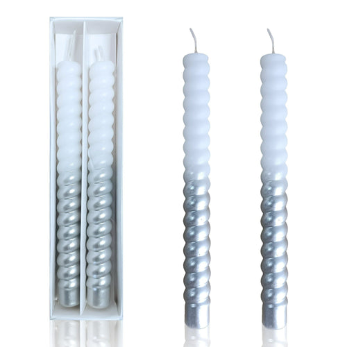 FCMSHAMD Silver Taper Candles- Dripless Spiral (2 Pack) EasyOptionXY LLC
