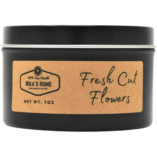 Nika's Home Fresh Cut Flowers 7oz Black Tin Soy Candle - Strong Scented and Long Lasting EasyOptionXY LLC