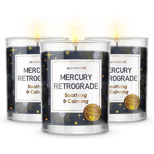 Magnificent 101 Set of 3 Long-Lasting Mercury Retrograde Aromatherapy Candles 10.5 Oz - 42-Hour Burn 100% Soy Wax, Herbs Ideal for Meditation, Energy Cleansing & Manifestation EasyOptionXY LLC