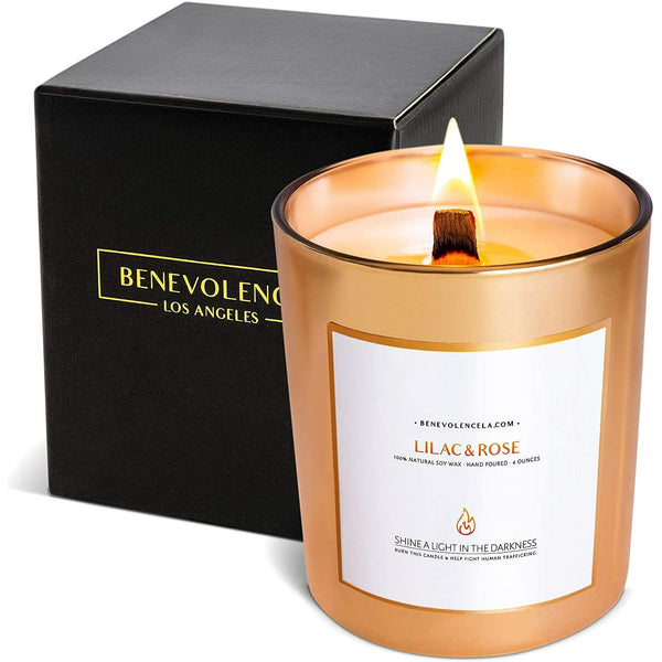 Benevolence LA Rose Gold Glass Scented Candles - Lilac & Rose (6 oz) EasyOptionXY LLC