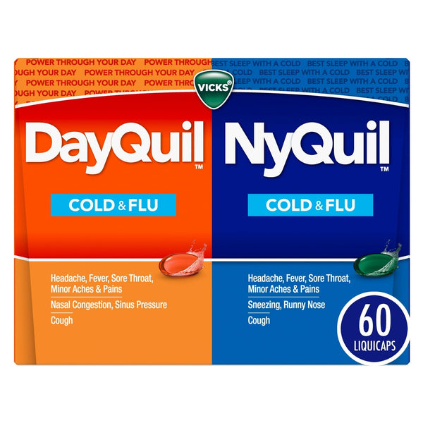 Vicks DayQuil and NyQuil Cold, Cough and Flu Liquicaps, Over-the-Counter Medicine, 60 Ct EasyOptionXY LLC