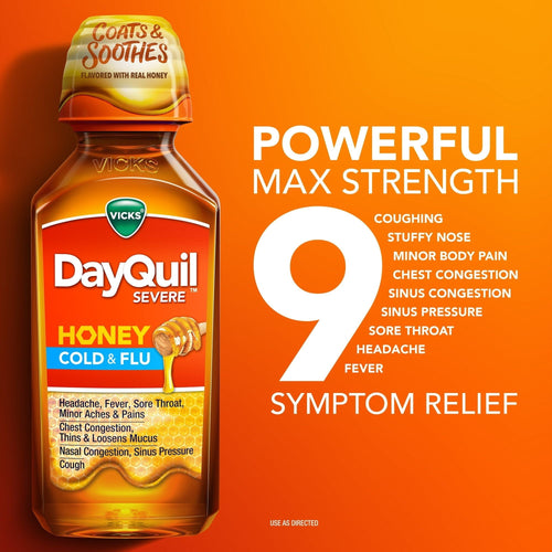 Vicks DayQuil Severe Liquid Medicine, Cold, Cough & Flu, over-the-Counter Medicine, Honey, 12 Oz EasyOptionXY LLC