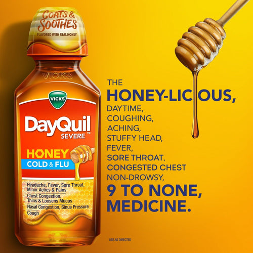 Vicks DayQuil Severe Liquid Medicine, Cold, Cough & Flu, over-the-Counter Medicine, Honey, 12 Oz EasyOptionXY LLC