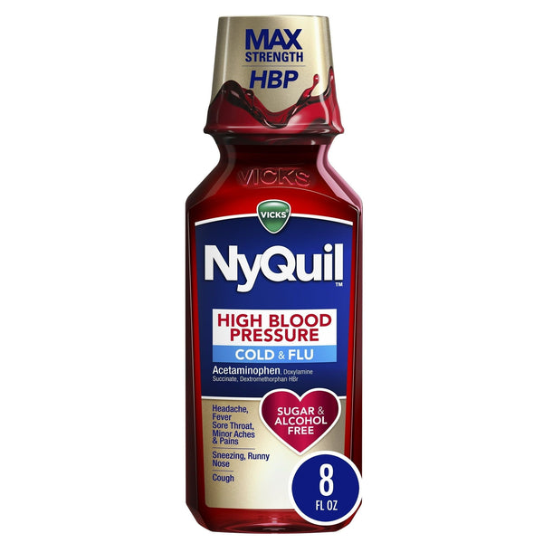 Vicks NyQuil High Blood Pressure Liquid Medicine, Cold & Flu Relief, Over-the-Counter Medicine, 8 Oz EasyOptionXY LLC
