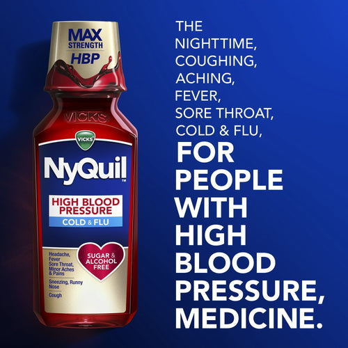 Vicks NyQuil High Blood Pressure Liquid Medicine, Cold & Flu Relief, Over-the-Counter Medicine, 8 Oz EasyOptionXY LLC