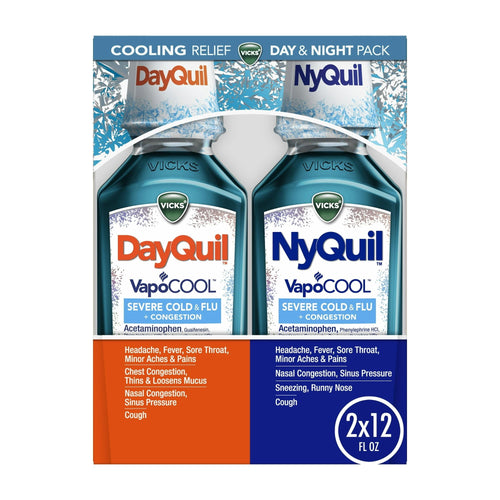 Vicks Dayquil & Nyquil Vapocool Liquid Cold & Flu Medicine, over-the-Counter Medicine, 2 x12 fl. oz. EasyOptionXY LLC