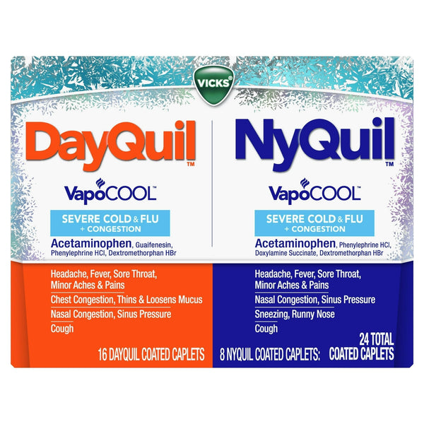 Vicks DayQuil & NyQuil Vapocool Caplets, Severe Cold & Flu Relief, over-the-counter Medicine, 24 Ct EasyOptionXY LLC