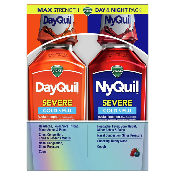 Vicks DayQuil and NyQuil Severe Cold and Flu Liquid Medicine, over-the-Counter Medicine, 2x12 fl oz EasyOptionXY LLC