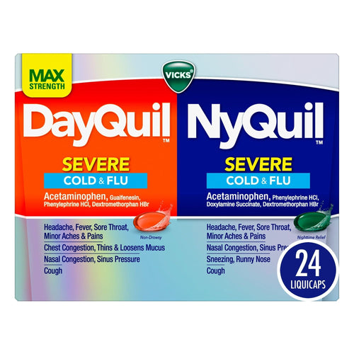 Vicks DayQuil and NyQuil Severe Cold and Flu Medicine Liquicaps, over-the-counter medicine, 24 Ct EasyOptionXY LLC