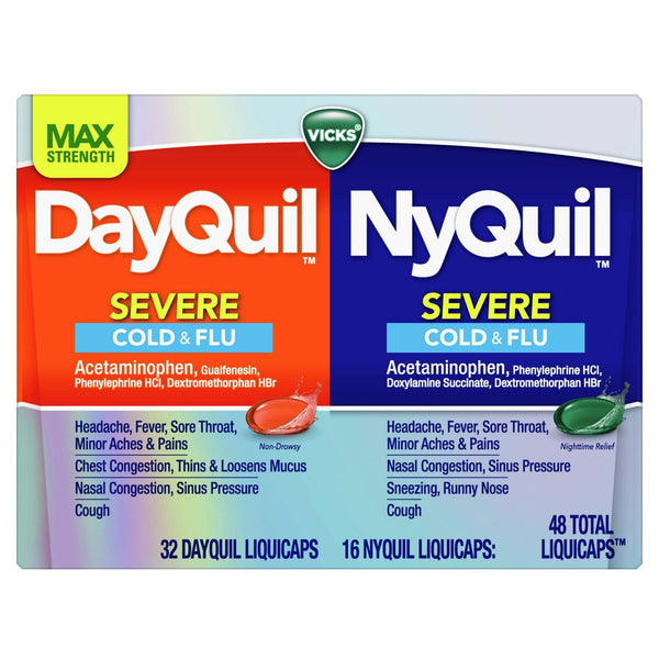 Vicks DayQuil & NyQuil Severe Liquicaps, Cough, Cold & Flu Relief, over-the-Counter Medicine, 48 Ct EasyOptionXY LLC