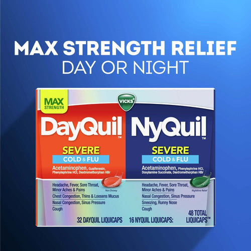 Vicks DayQuil & NyQuil Severe Liquicaps, Cough, Cold & Flu Relief, over-the-Counter Medicine, 48 Ct EasyOptionXY LLC