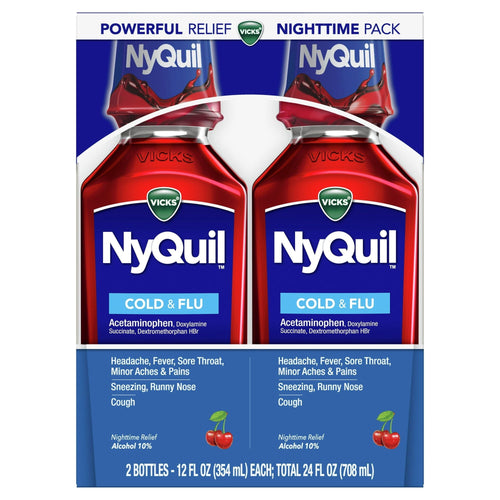 Vicks NyQuil Nighttime Cold, Cough & Flu Liquid Medicine, Over-the-Counter Medicine, Cherry, 2x12 Oz EasyOptionXY LLC