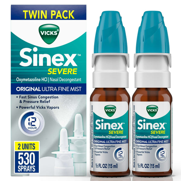 Vicks Sinex Severe Nasal Spray, Original Ultra Fine Mist, Decongestant Medicine, Sinus Relief, 265 Sprays, 2 Ct EasyOptionXY LLC