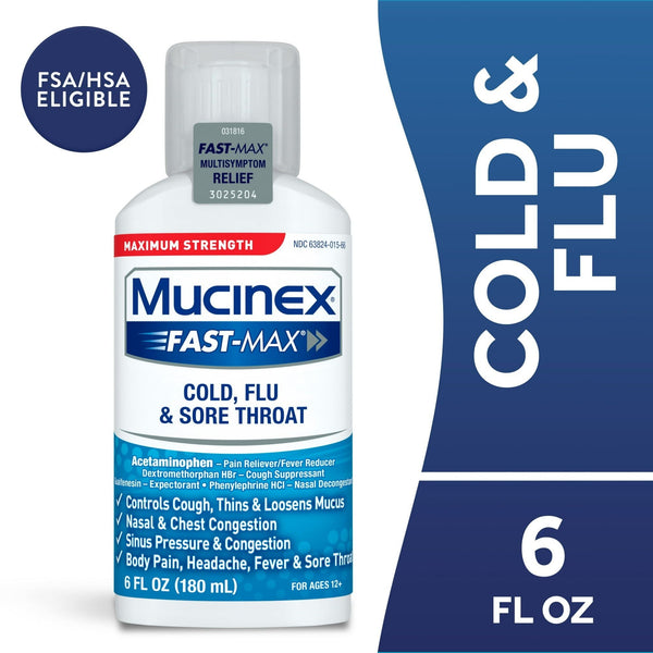 Mucinex Fast-Max Cold, Flu, & Sore Throat Relief Medicine, OTC Cough Suppressant, Expectorant, 6 fl oz EasyOptionXY LLC