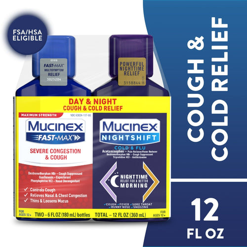 Mucinex Fast-Max Severe Congestion & Cough & Nightshift Cold & Flu Medicine, OTC Combo Pack, 2x6 fl oz EasyOptionXY LLC