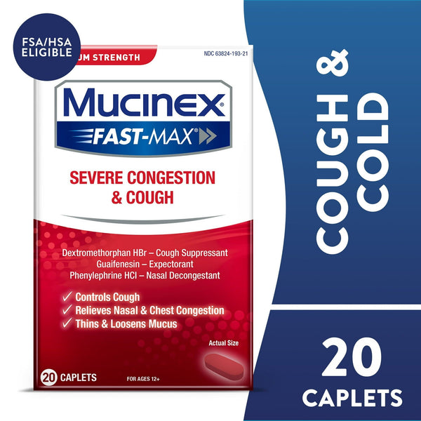 Mucinex Fast-Max Severe Congestion & Cough Medicine, OTC Sinus/Nasal Decongestant, 20 Caplets EasyOptionXY LLC