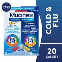 Mucinex Fast-Max Day Cold & Flu & Nightshift Severe Cold & Flu Medicine, Cough Relief, 20 Caplets EasyOptionXY LLC