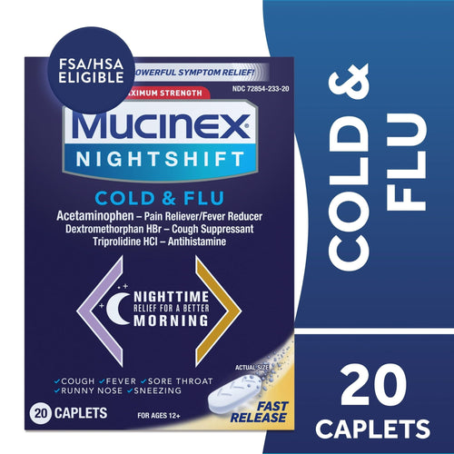 Mucinex Nightshift Cold and Flu Medicine, Fever Reducer, OTC Nighttime Cough Relief, 20 Caplets EasyOptionXY LLC
