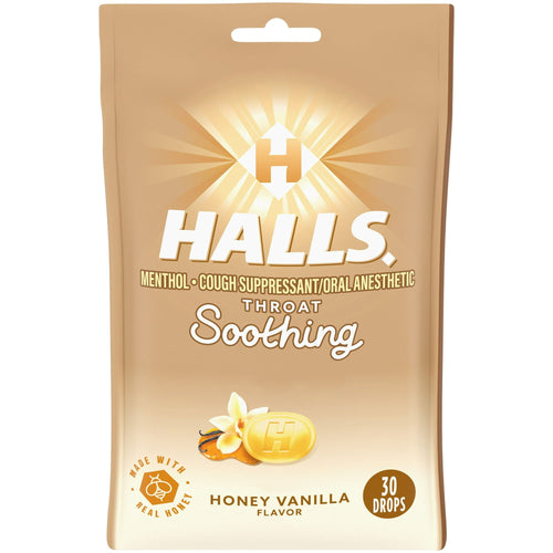 HALLS Throat Soothing Honey Vanilla Cough Drops, 30 Drops EasyOptionXY LLC