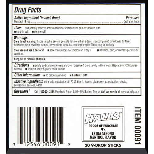 Halls Cough Drops, Extra Strong, Menthol, 9 Ct (Box of 20) EasyOptionXY LLC