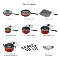 Tramontina Primaware 18 Piece Non-stick Cookware Set, Red EasyOptionXY LLC