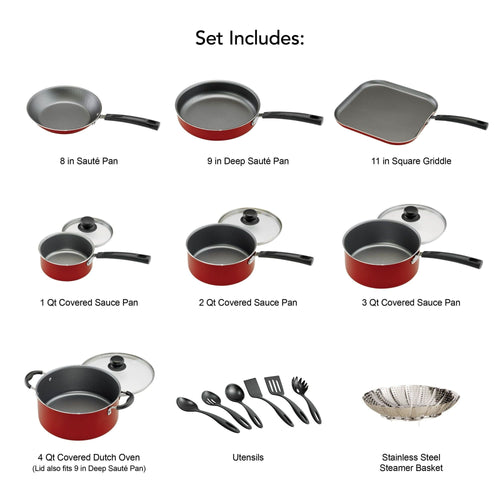 Tramontina Primaware 18 Piece Non-stick Cookware Set, Red EasyOptionXY LLC