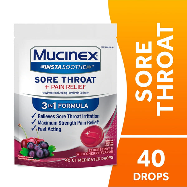 Mucinex Instasoothe Sore Throat Lozenges, FSA/HSA, Elderberry & Cherry Flavor, 40 Medicated Throat Drops EasyOptionXY LLC