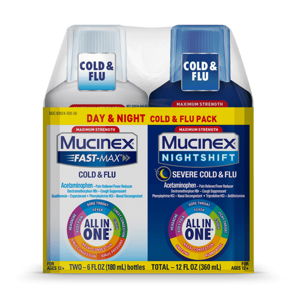 Maximum Strength Mucinex Fast-Max Cold & Flu and Nightshift Severe Cold & Flu All-in-One Multi Symptom Relief Liquid - 2 x 6 fl oz EasyOptionXY LLC