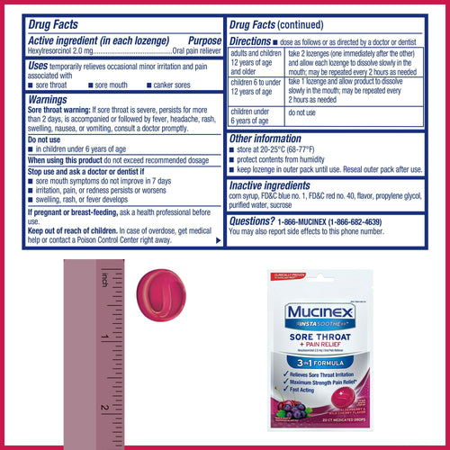 Mucinex InstaSoothe Sore Throat + Pain Relief Elderberry & Wild Cherry Flavor, Fast Acting, Powerful Sore Throat Oral Pain Reliever, 20 Medicated Drops EasyOptionXY LLC