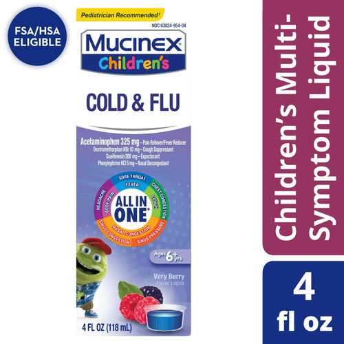 Mucinex Children's Cold and Flu, OTC' Cough Medicine for Kids, Very Berry Flavor Liquid, 4 fl oz EasyOptionXY LLC