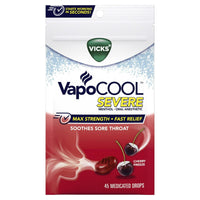Vicks VapoCool Severe Medicated Sore Throat Drops, Menthol, Cherry, 45ct EasyOptionXY LLC