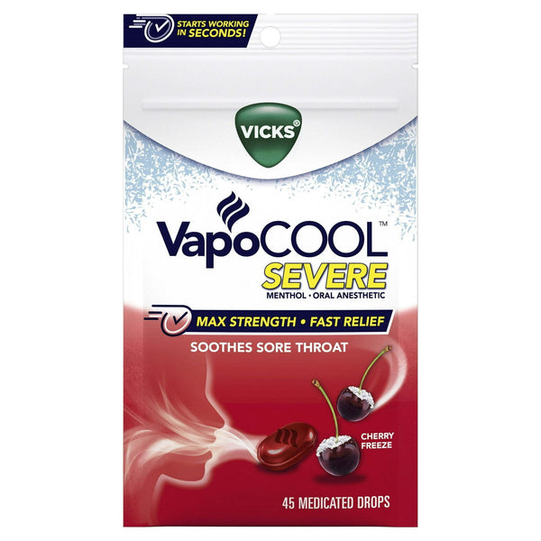 Vicks VapoCool Severe Medicated Sore Throat Drops, Menthol, Cherry, 45ct EasyOptionXY LLC