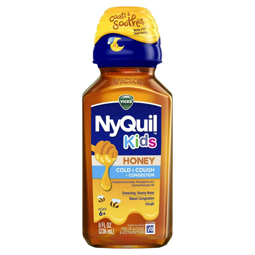Vicks NyQuil Kids Honey Cold & Cough + Congestion Liquid Medicine, over-the-counter Medicine, 8 oz EasyOptionXY LLC