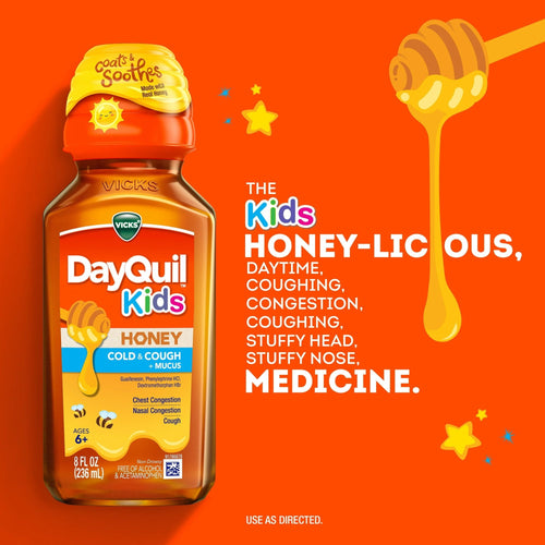 Vicks Kids DayQuil Honey Cold & Cough + Mucus Relief Liquid, over-the-counter, 8 fl oz EasyOptionXY LLC