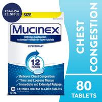 Mucinex 12 Hour Expectorant, OTC Medicine for Excess Mucus Relief, Chest Congestion, FSA, 80 Tablets EasyOptionXY LLC