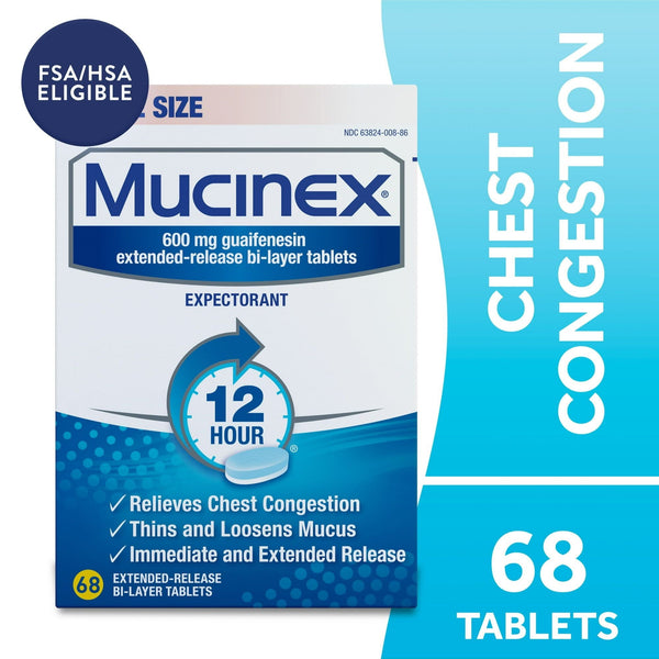 Mucinex 12 Hour Expectorant, OTC Medicine for Excess Mucus Relief, Chest Congestion, FSA, 68 Tablets EasyOptionXY LLC