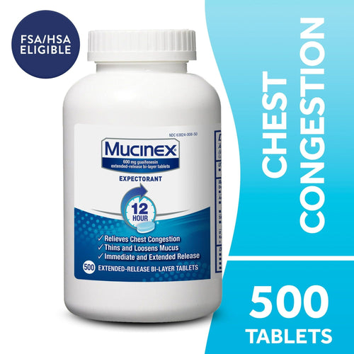 Mucinex 12 Hour Expectorant, OTC Medicine for Excess Mucus Relief, Chest Congestion, 500 Tablets EasyOptionXY LLC