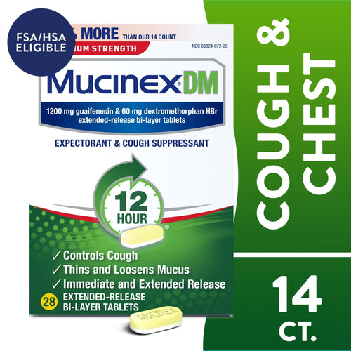 Mucinex DM 12 Hour Max Strength Expectorant & Cough Medicine, Excess Mucus Relief, FSA, 28 Tablets EasyOptionXY LLC