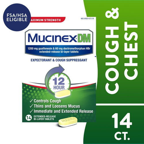 Mucinex DM 12 Hour Max Strength Expectorant & Cough Medicine, Excess Mucus Relief, FSA, 14 Tablets EasyOptionXY LLC