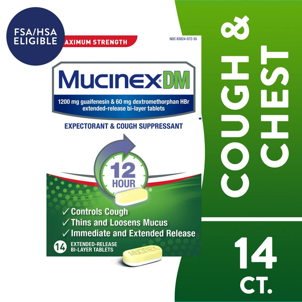 Mucinex DM 12 Hour Max Strength Expectorant & Cough Medicine, Excess Mucus Relief, FSA, 14 Tablets EasyOptionXY LLC