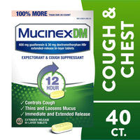 Mucinex DM 12 Hr Relief Tablets, 40ct, 600 mg Guaifenesin, 30 mg Dextromethorphan HBr, Controls Cough and Thins & Loosens Mucus That Causes Cough & Chest Congestion EasyOptionXY LLC