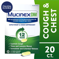 Mucinex DM 12 Hour Expectorant & Cough Medicine, Excess Mucus Relief & Cough Suppressant, 20 Tablets EasyOptionXY LLC