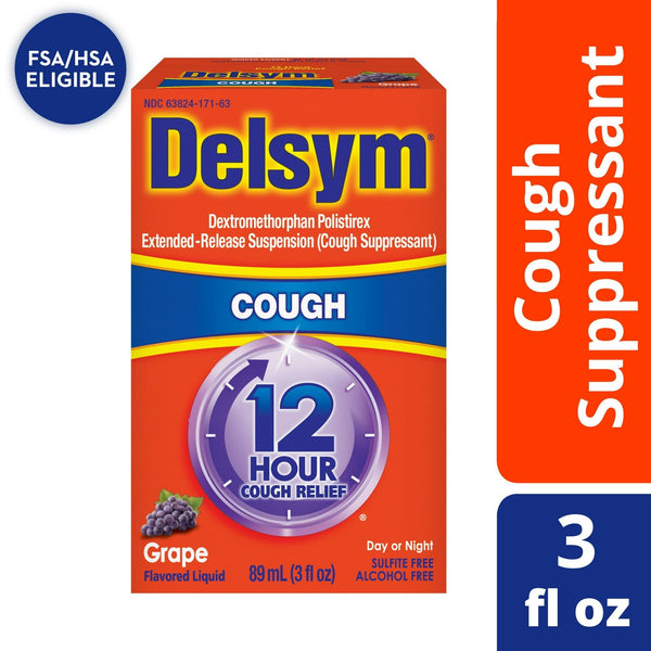Delsym Adult 12 hour Cough Relief Medicine, Powerful Cough Relief for 12 Good Hours, Cough Suppressing Liquid, #1 Pharmacist Recommended, Grape Flavor, 3 Fl Oz EasyOptionXY LLC