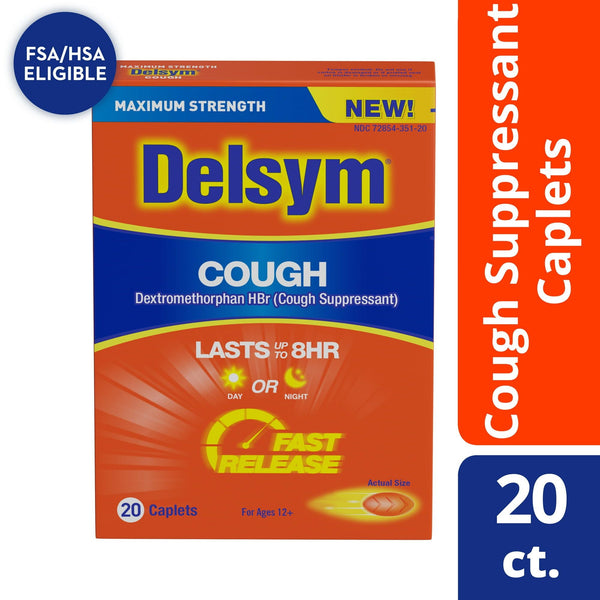 Maximum Strength Delsym Cough Suppressant, Fast Release Caplets, lasts up to 8 hour day or night, 20 count EasyOptionXY LLC