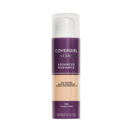 COVERGIRL Advanced Radiance Age-Defying Liquid Foundation, 110 Classic Ivory, 1 fl oz, Anti-Aging Foundation, Foundation for Wrinkles, Cruelty-Free Foundation, Age-Defying Formula, Buildable Coverage EasyOptionXY LLC