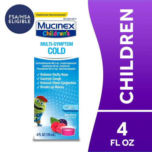 Mucinex Children's Cold & Cough Medicine, Expectorant for Kids, Very Berry Flavor Liquid, 4 fl oz EasyOptionXY LLC