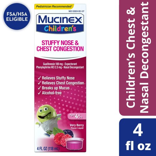 Mucinex Children's Stuffy Nose & Chest Congestion Relief, Kids Medicine, Very Berry Flavor, 4 fl oz EasyOptionXY LLC